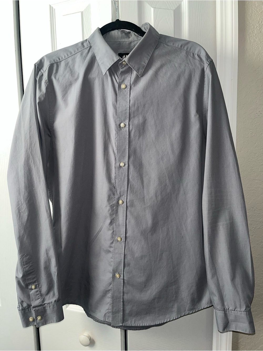 H&M Easy Iron Slim Fit light gray Casual Dress Shirt Large Men's Button Down